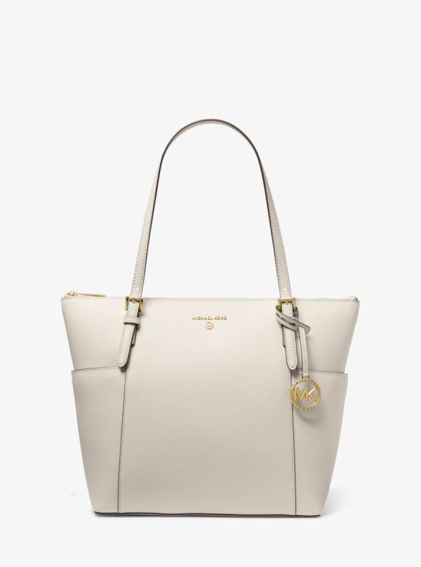 Damske Prenosná Taška Michael Kors Jet Set Large Saffiano Leather Top-Zip Krém - Kabelky Michael Kors Outlet | WMHUZ-6481